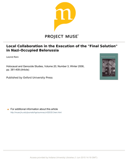Local Collaboration in the Execution of the "Final Solution" in Nazi