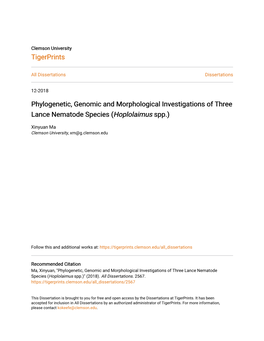 Phylogenetic, Genomic and Morphological Investigations of Three Lance Nematode Species (&lt;I&gt;Hoplolaimus&lt;/I&gt; Spp.)