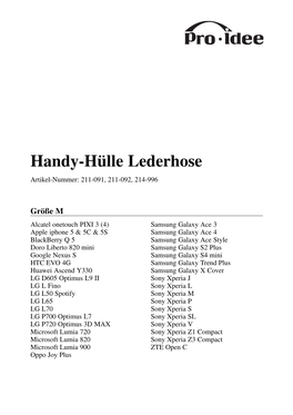 Handy-Hülle Lederhose Artikel-Nummer: 211-091, 211-092, 214-996