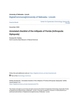 Annotated Checklist of the Millipeds of Florida (Arthropoda: Diplopoda)