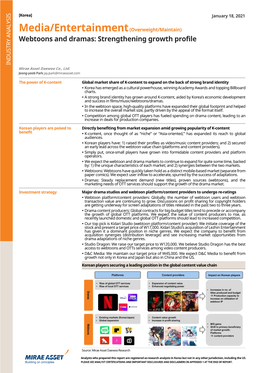 Webtoons and Dramas: Strengthening Growth Profile