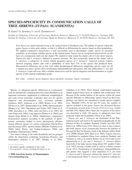 Species-Specificity in Communication Calls of Tree Shrews (Tupaia: Scandentia)