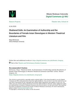 Shattered Dolls: an Examination of Authorship and the Boundaries of Female Asian Stereotypes in Western Theatrical Literature and Film