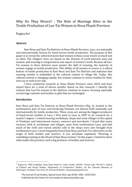 Why Do They Weave? : the Role of Marriage Rites in the Textile Production of Lao-Tai Women in Houa Phanh Province