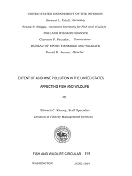 Extent of Acid Mine Pollution in the United States Affecting Fish and Wildlife