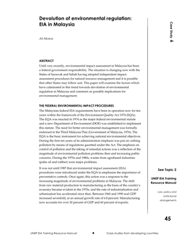 Devolution of Environmental Regulation: EIA in Malaysia