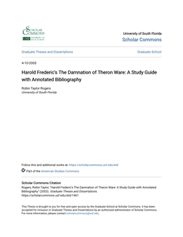 Harold Frederic's the Damnation of Theron Ware: a Study Guide with Annotated Bibliography