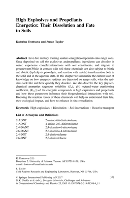 High Explosives and Propellants Energetics: Their Dissolution and Fate in Soils