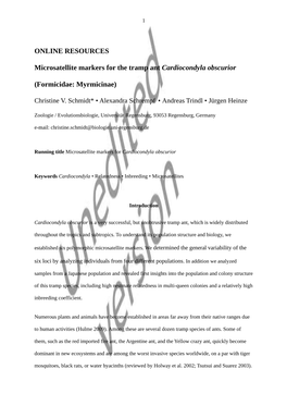 ONLINE RESOURCES Microsatellite Markers for the Tramp Ant