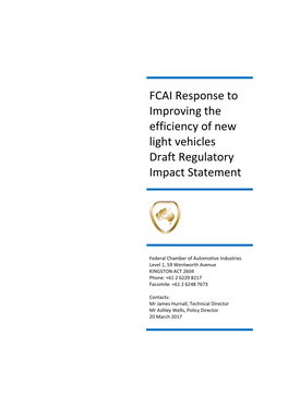 FCAI Response to Improving the Efficiency of New Light Vehicles Draft Regulatory Impact Statement