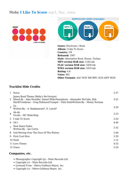 Moby I Like to Score Mp3, Flac, Wma