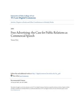 Free Advertising: the Case for Public Relations As Commercial Speech Tamara Piety
