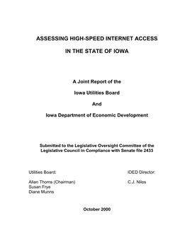 Assessing High Speed Internet Access in the State of Iowa