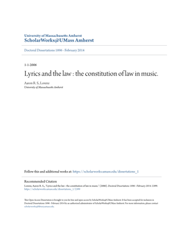 Lyrics and the Law : the Constitution of Law in Music. Aaron R
