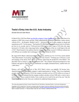 Tesla's Entry Into the US Auto Industry