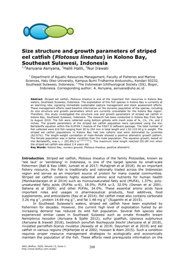 Size Structure and Growth Parameters of Striped Eel Catfish (Plotosus