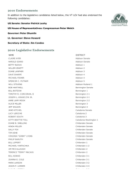 2010 VTLCV Legislative Endorsements