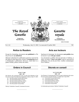 The Royal Gazette Gazette Royale