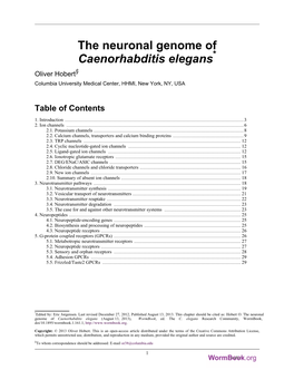 The Neuronal Genome of Caenorhabditis Elegans* Oliver Hobert§ Columbia University Medical Center, HHMI, New York, NY, USA