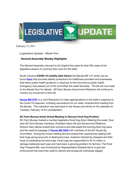 February 12, 2021 Legislative Update