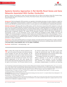 Systems Genetics Approaches in Rat Identify Novel Genes and Gene Networks Associated with Cardiac Conduction Michiel E