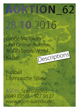 Descriptions AGON Sportsworld 2 62 Nd Auction 62 Nd AGON Sportsmemorabilia Auction 28Th October 2016