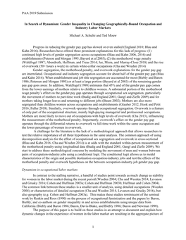 PAA 2019 Submission 1 in Search of Dynamism: Gender Inequality in Changing Geographically-Bound Occupation and Industry Labor Ma