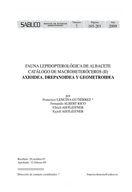 Fauna Lepidopterológica De Albacete Catálogo De Macroheteróceros (Ii) Axioidea, Drepanoidea Y Geometroidea