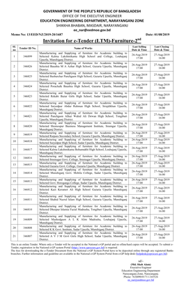 Invitation for E-Tender (LTM)-Furniture-2Nd