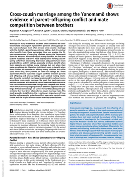 Cross-Cousin Marriage Among the Yanomam ¨O Shows Evidence of Parent–Offspring Conflict and Mate Competition Between Brothers