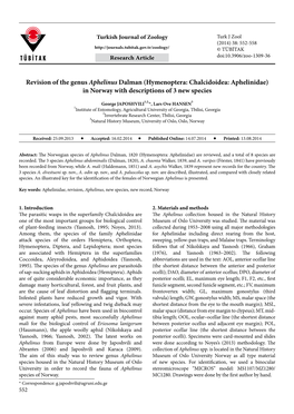 Revision of the Genus Aphelinus Dalman (Hymenoptera: Chalcidoidea: Aphelinidae) in Norway with Descriptions of 3 New Species