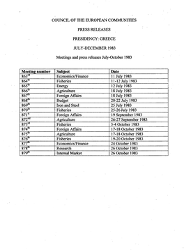 Meeting Number Subject Date