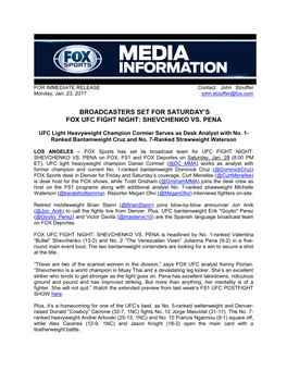 Broadcasters Set for Saturday's Fox