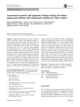 Assessment of Genetic and Epigenetic Changes During Cell Culture Ageing and Relations with Somaclonal Variation in Coffea Arabica