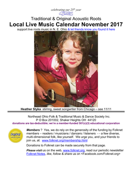 Local Live Music Calendar November 2017 Support Live Roots Music in N