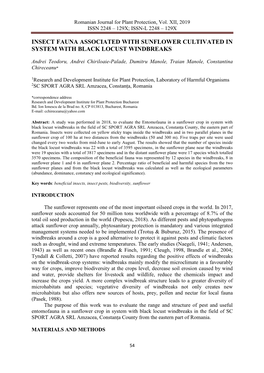 Insect Fauna Associated with Sunflower Cultivated in System with Black Locust Windbreaks