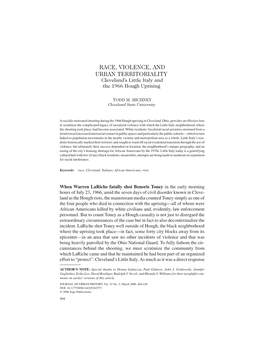 RACE, VIOLENCE, and URBAN TERRITORIALITY Cleveland’S Little Italy and the 1966 Hough Uprising