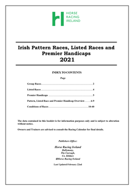 Irish Pattern Races, Listed Races and Premier Handicaps 2021