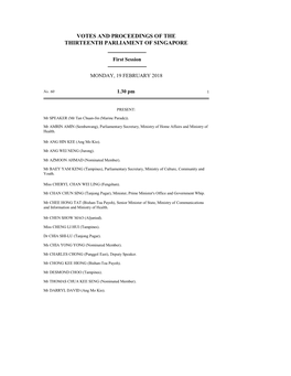 Votes and Proceedings of the Thirteenth Parliament of Singapore