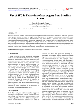 Use of SFC in Extraction of Adaptogens from Brazilian Plants