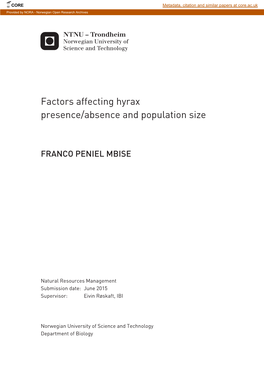 Factors Affecting Hyrax Presence/Absence and Population Size