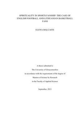 Spirituality in Sports Fanship: the Case of English Football and Lithuanian Basketball Fans