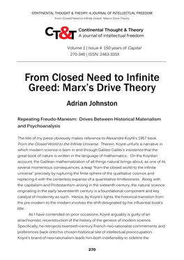 From Closed Need to Infinite Greed: Marx's Drive Theory