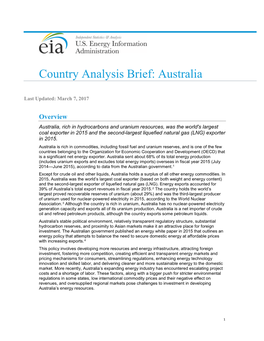 Country Analysis Brief: Australia