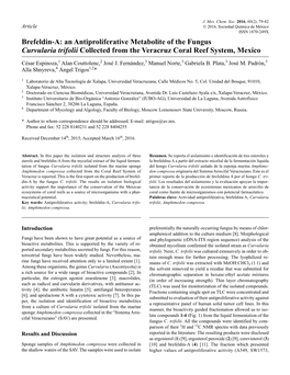 An Antiproliferative Metabolite of the Fungus Curvularia Trifolii Collected from the Veracruz Coral Reef System, Mexico