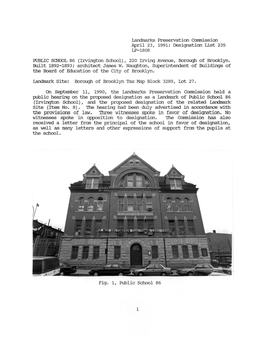 Public School 86 (Irvington School), and the Proposed Designation of the Related Landmark Site (Item No