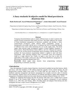 A Fuzzy Stochastic Bi-Objective Model for Blood Provision in Disastrous Time