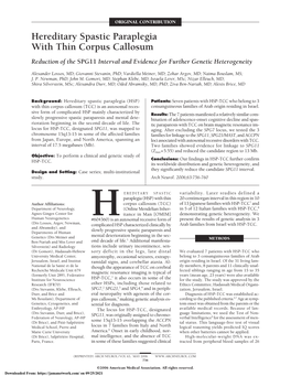 Hereditary Spastic Paraplegia with Thin Corpus Callosum Reduction of the SPG11 Interval and Evidence for Further Genetic Heterogeneity