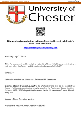 This Work Has Been Submitted to Chesterrep – the University of Chester’S Online Research Repository