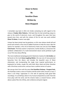 Closer to Home by Sensitive Chaos Written by Steve Sheppard